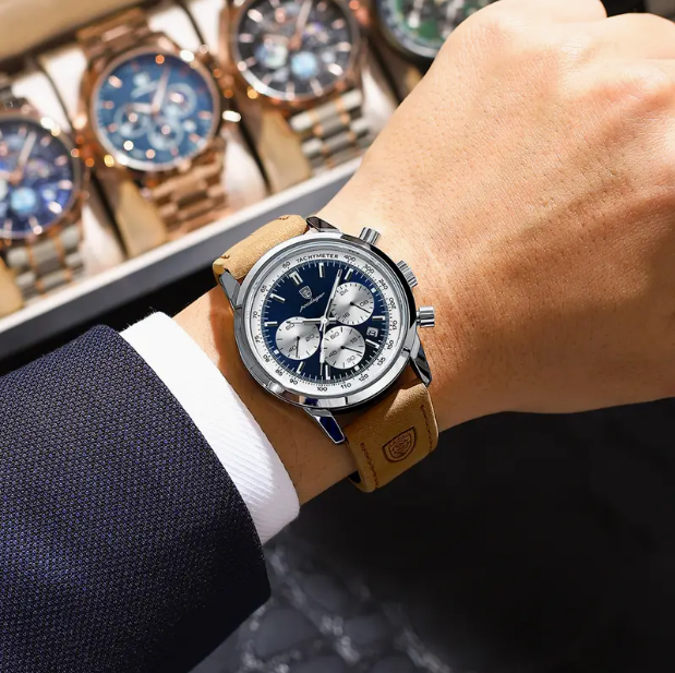 Poedagar Men’s Quartz Leather Watch – Waterproof & Calendar Display