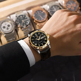 POEDAGAR Men's Quartz Watch – Leather Strap, Calendar & Water-Resistant