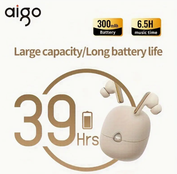 Aigo 5.4 TWS Wireless Earbuds – LED Display & Built-in Mic