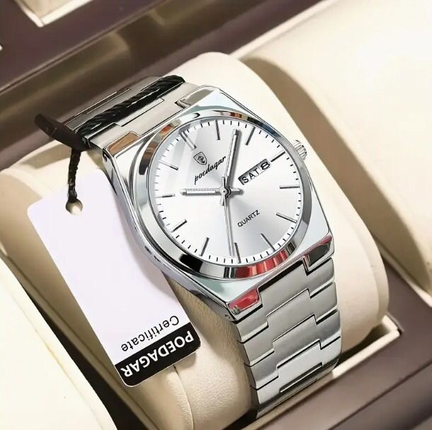 POEDAGAR men's stainless steel waterproof watch with classic silver dial and date display – Xeemora
