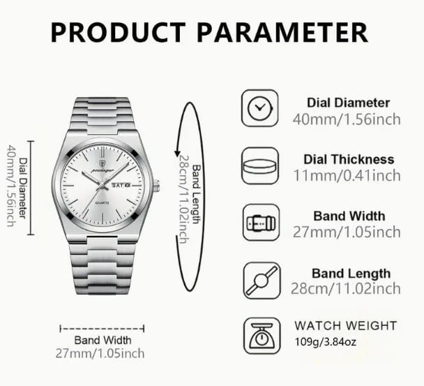 Poedagar Men Watch – Lightweight Luxury Stainless Steel Quartz Watch for Men
