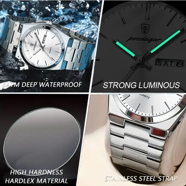 Poedagar Men Watch – Lightweight Luxury Stainless Steel Quartz Watch for Men