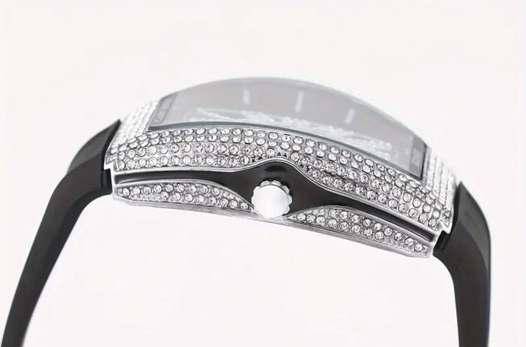 Men’s Fashion Luxury Watch – Square Dial, Rose Gold, Diamond Bezel