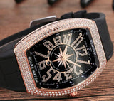 Men’s Fashion Luxury Watch – Square Dial, Rose Gold, Diamond Bezel