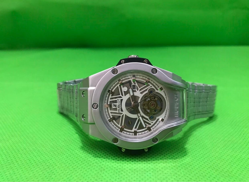 Luxury Hublot Style Quartz Men’s Watch – Stainless Steel Silver Edition