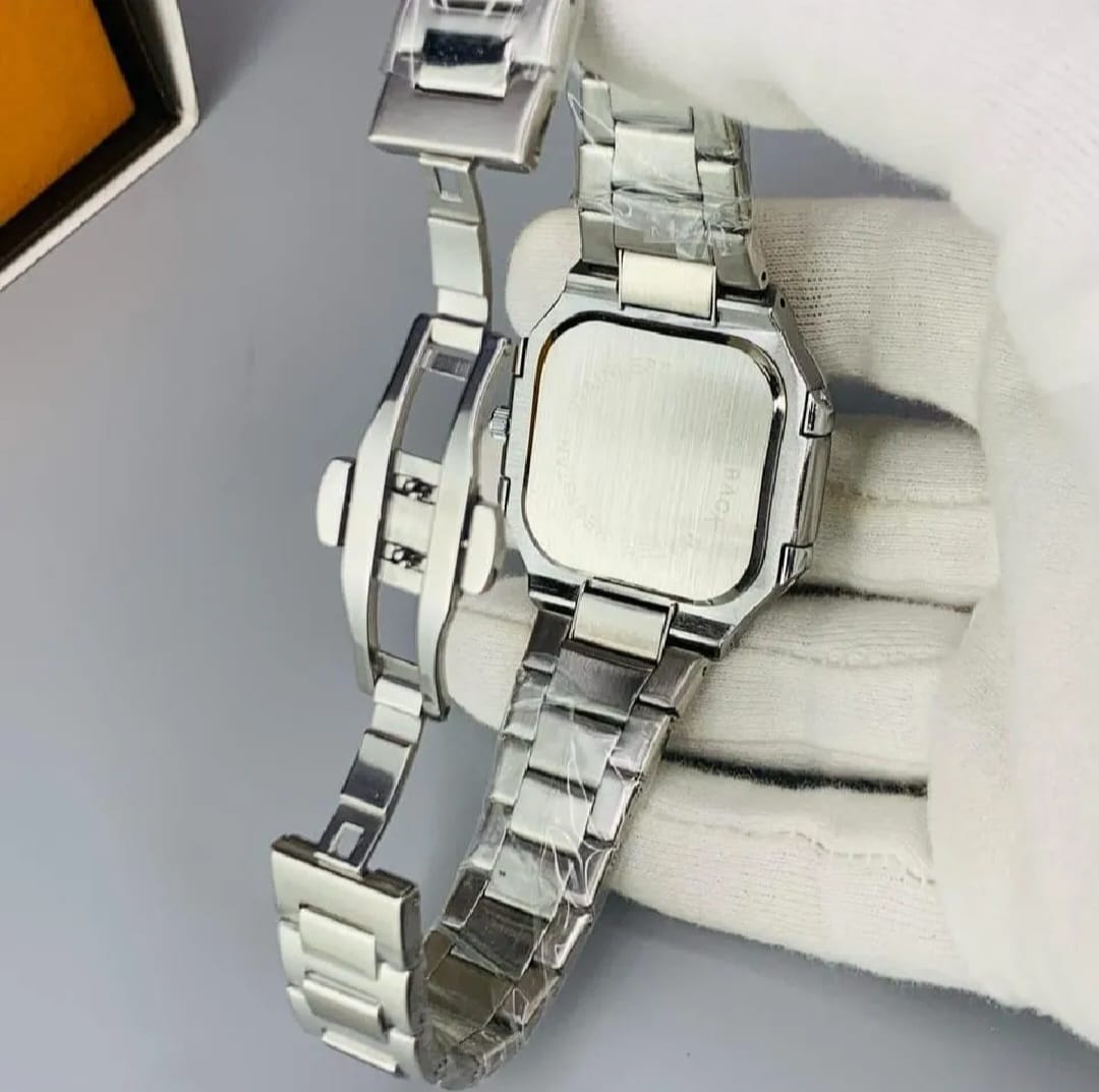 Modern Square Dial Watch – Stainless Steel, Date Display & Water-Resistant